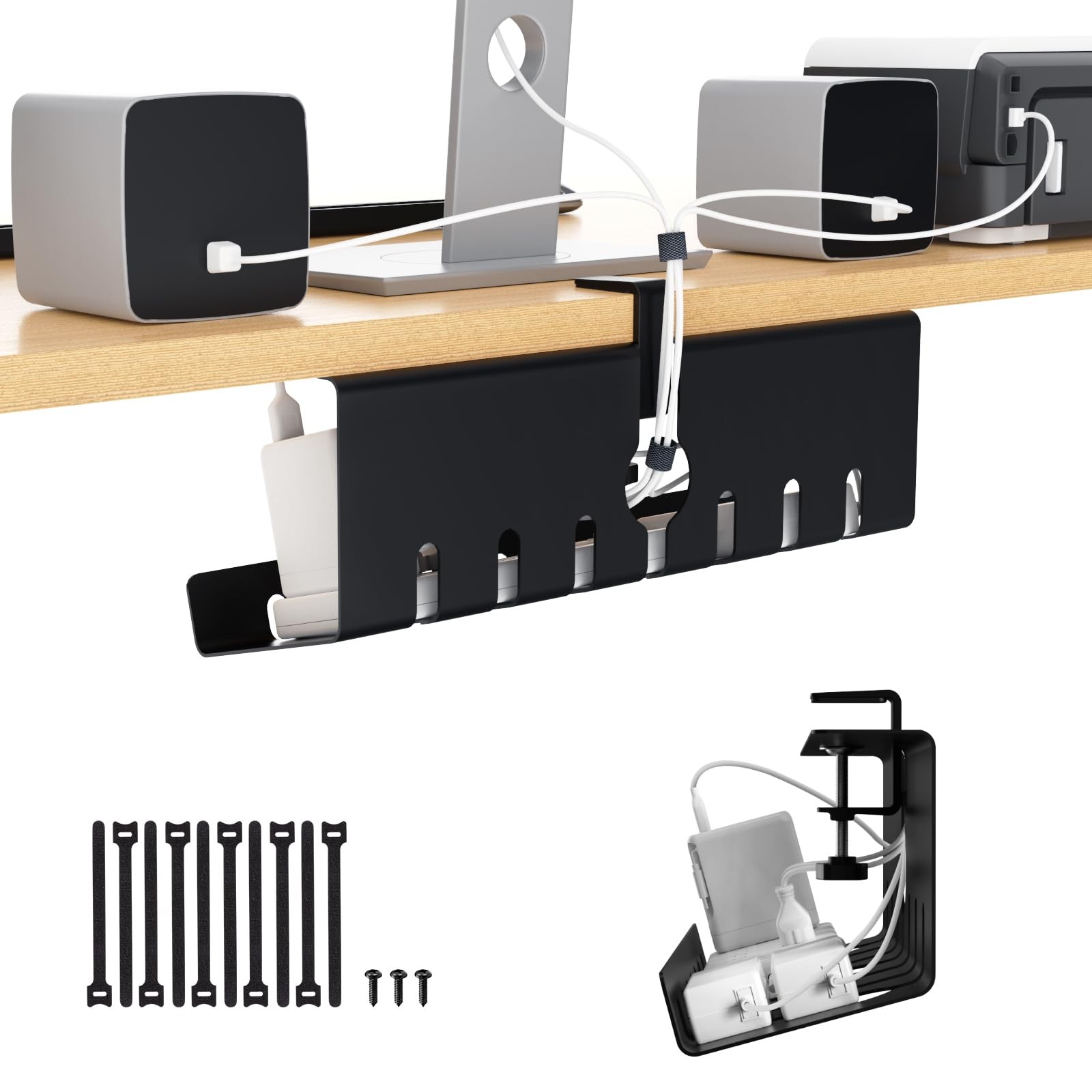Syeeiex Under Desk Cable Management Tray, Cord Management, Black, 17inch | No...