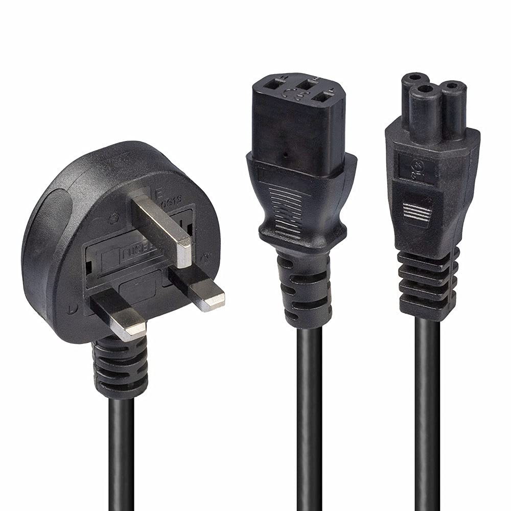 LINDY 30374 UK 3 Pin Plug to IEC C13 & IEC C5 Splitter Extension Cable, Black, 2