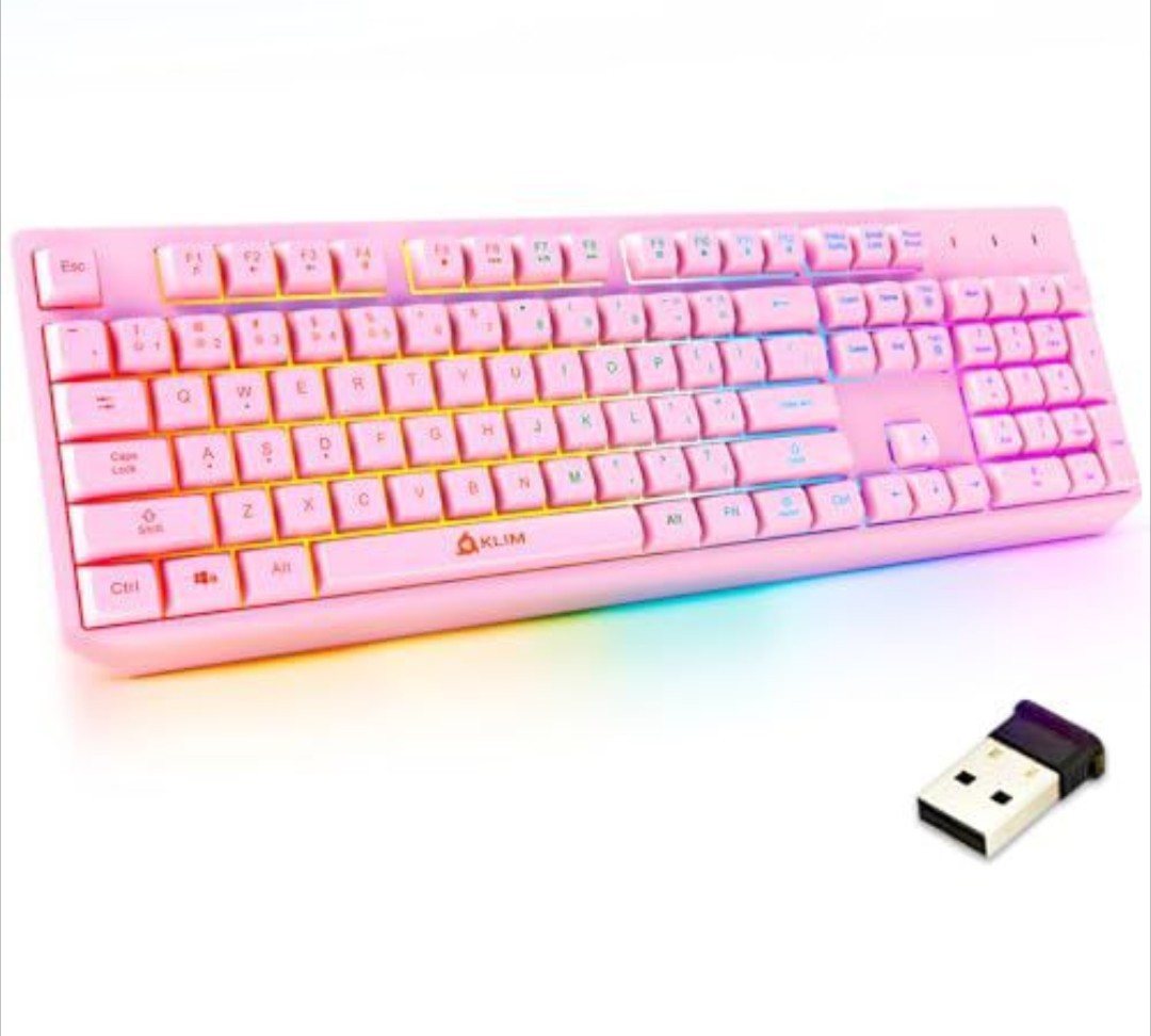 KLIM Chroma Wireless Gaming Keyboard Pink QWERTY Rechargeable Plug & Play