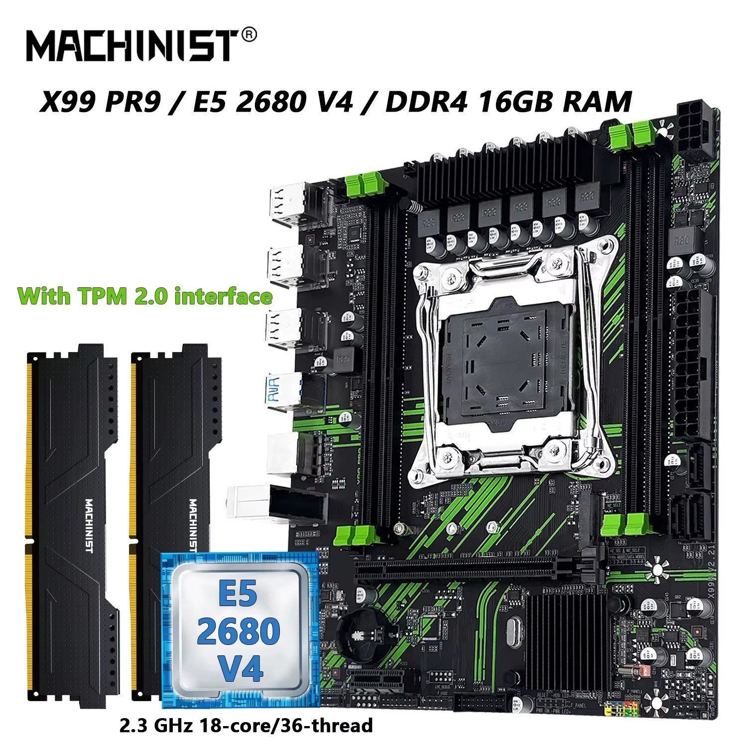 MACHINIST X99 PR9 Motherboard LGA 2011-3, Xeon E5 2680 V4 CPU, DDR4 RAM Combo,