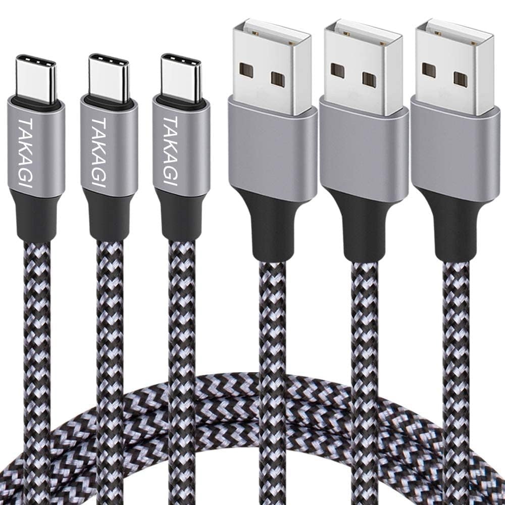 USB C Cable Fast Charging Nylon Braided 3Pack 6ft A to Type 6Feet, black