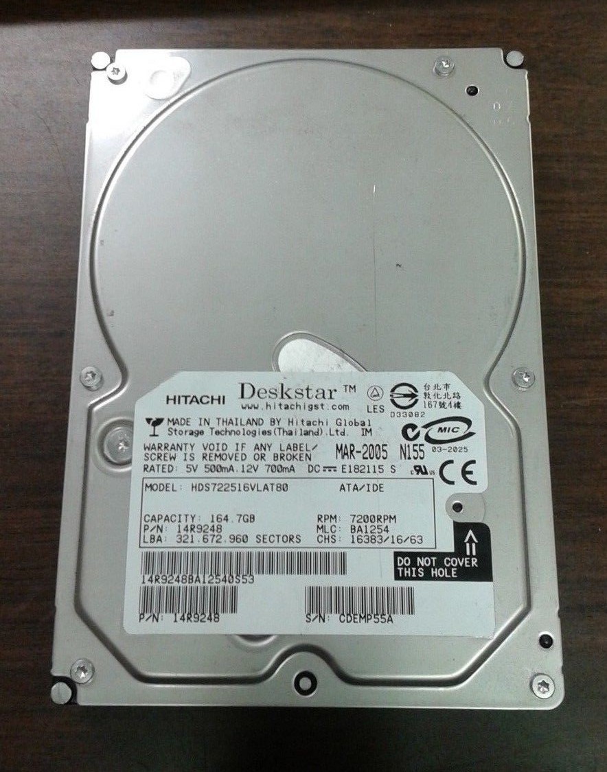 Hitachi Deskstar HDS722516VLAT80 ATA IDE BA1254 PN 14R9248 160GB Hard Drive