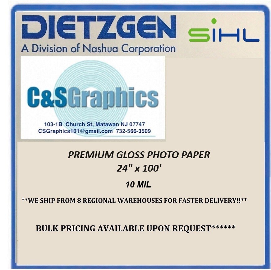 GLOSS Photo Paper Roll 24"x100'  10 mil Ink Jet  3" CORE/ 2"CORE ADAPTER