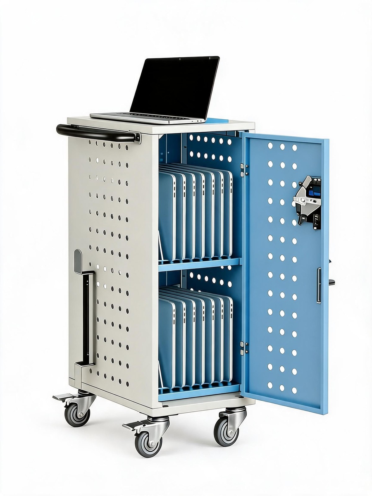 Lockable Steel Charging Cart for Chromebook & Tablet Ventilated Mobile Station