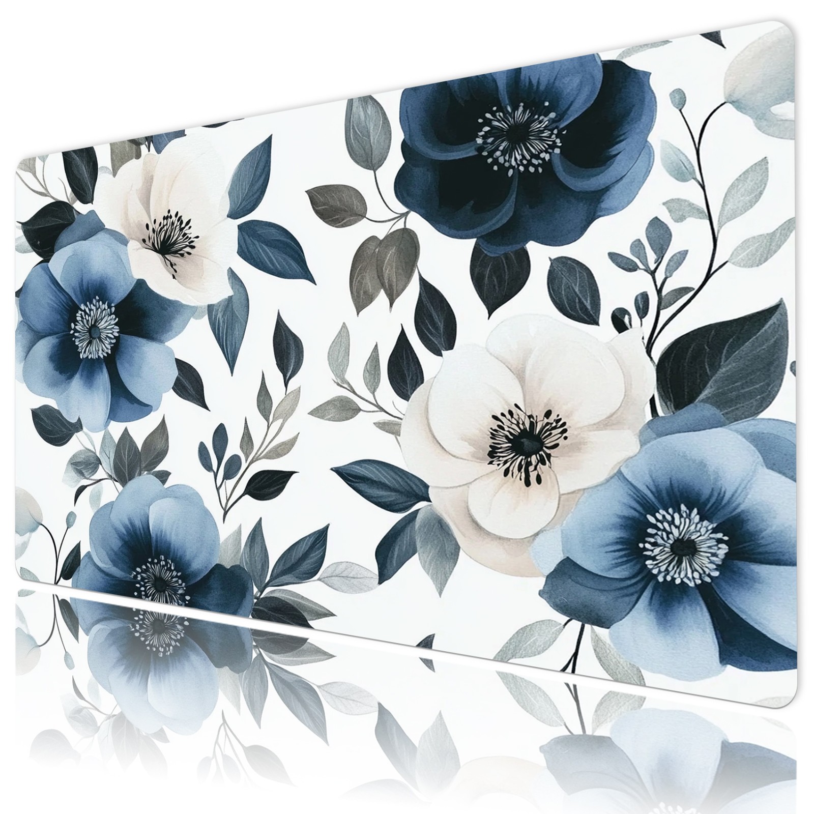 Spring White and Blue Floral Desk Pad for Keyboard Large Desk Mat 31.5x15.7 inch
