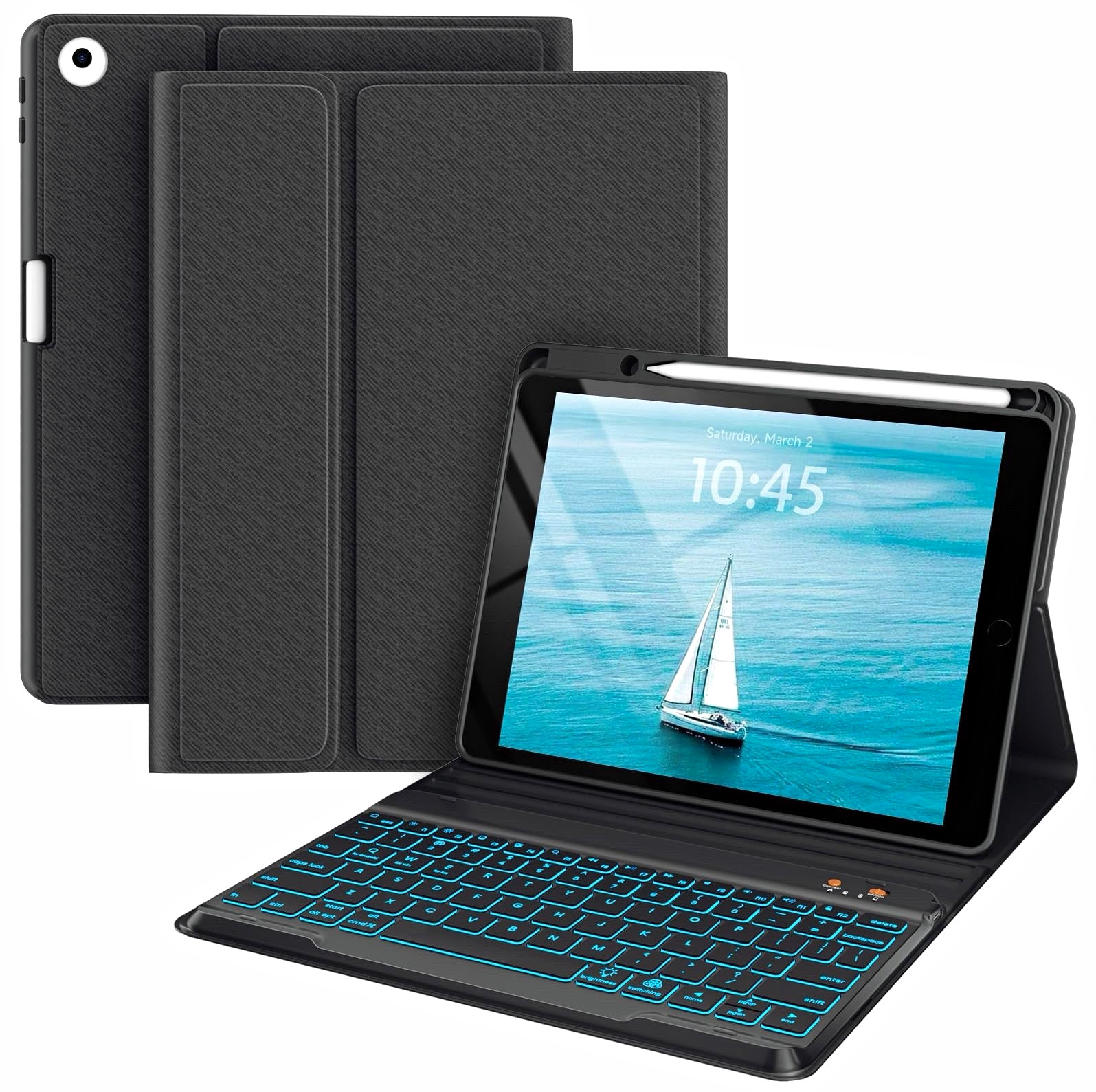 Apple iPad Black Bluetooth Backlit Keyboard Folio Case Magnetic Stand Cover