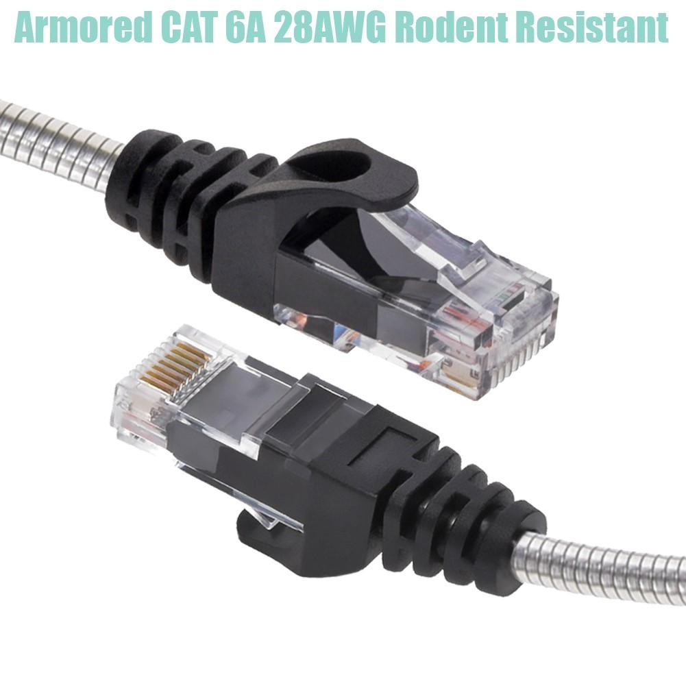 150FT Cat6A RJ45 Network LAN Armored Patch Cable Rodent Resistant 24AWG Gold