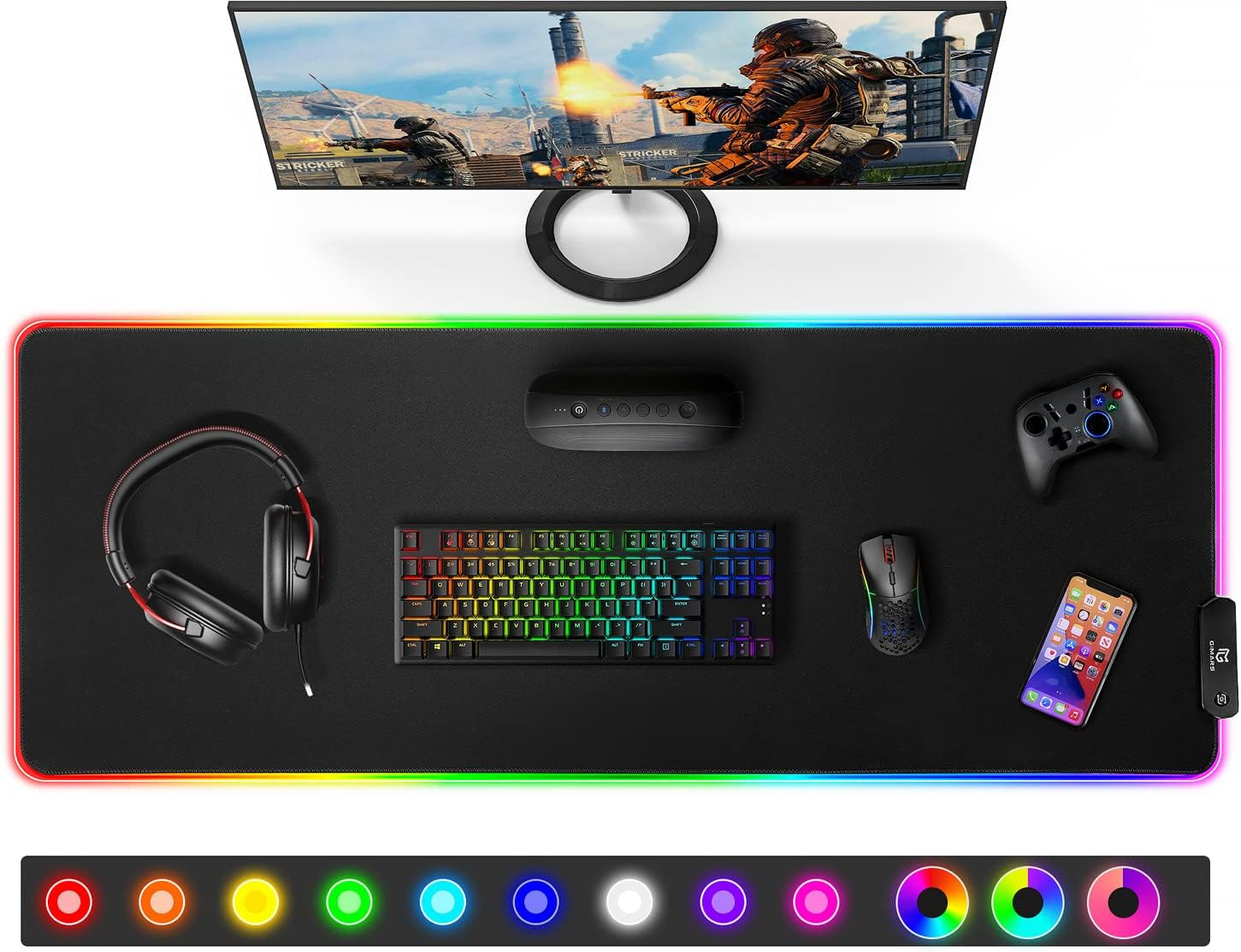 Large RGB Gaming Mouse Pad, Desk Pad with 12 LED Lighting Modes, Premium Micro-W