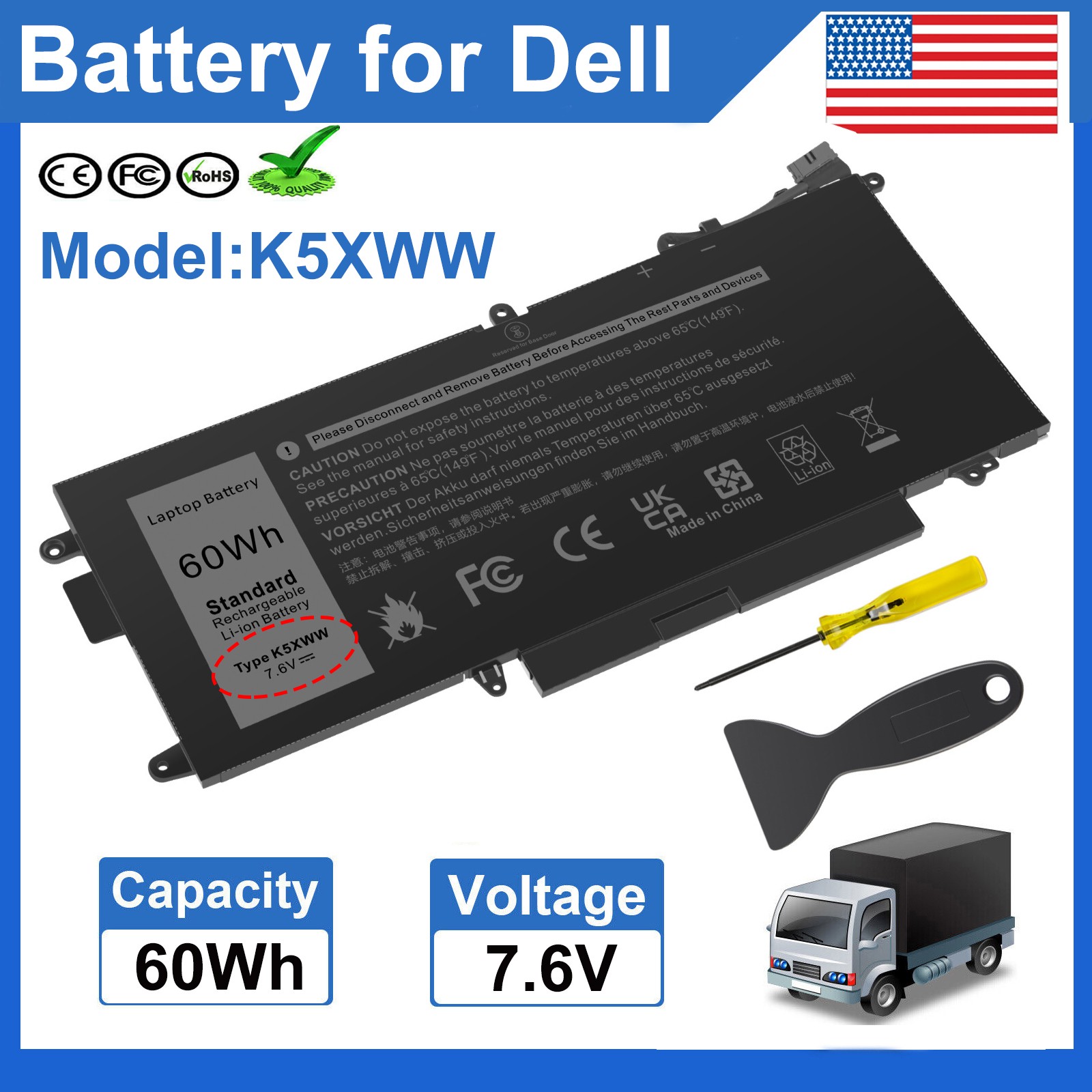 Replacement K5XWW Battery for Dell Latitude 5289 7389 7390 2-in-1 71TG4 X49C1