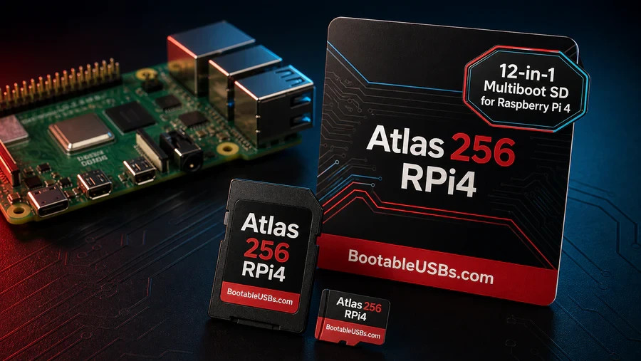 Atlas 256 RPi4 12-in-1 Raspberry Pi 4 Multiboot microSD Card 256GB
