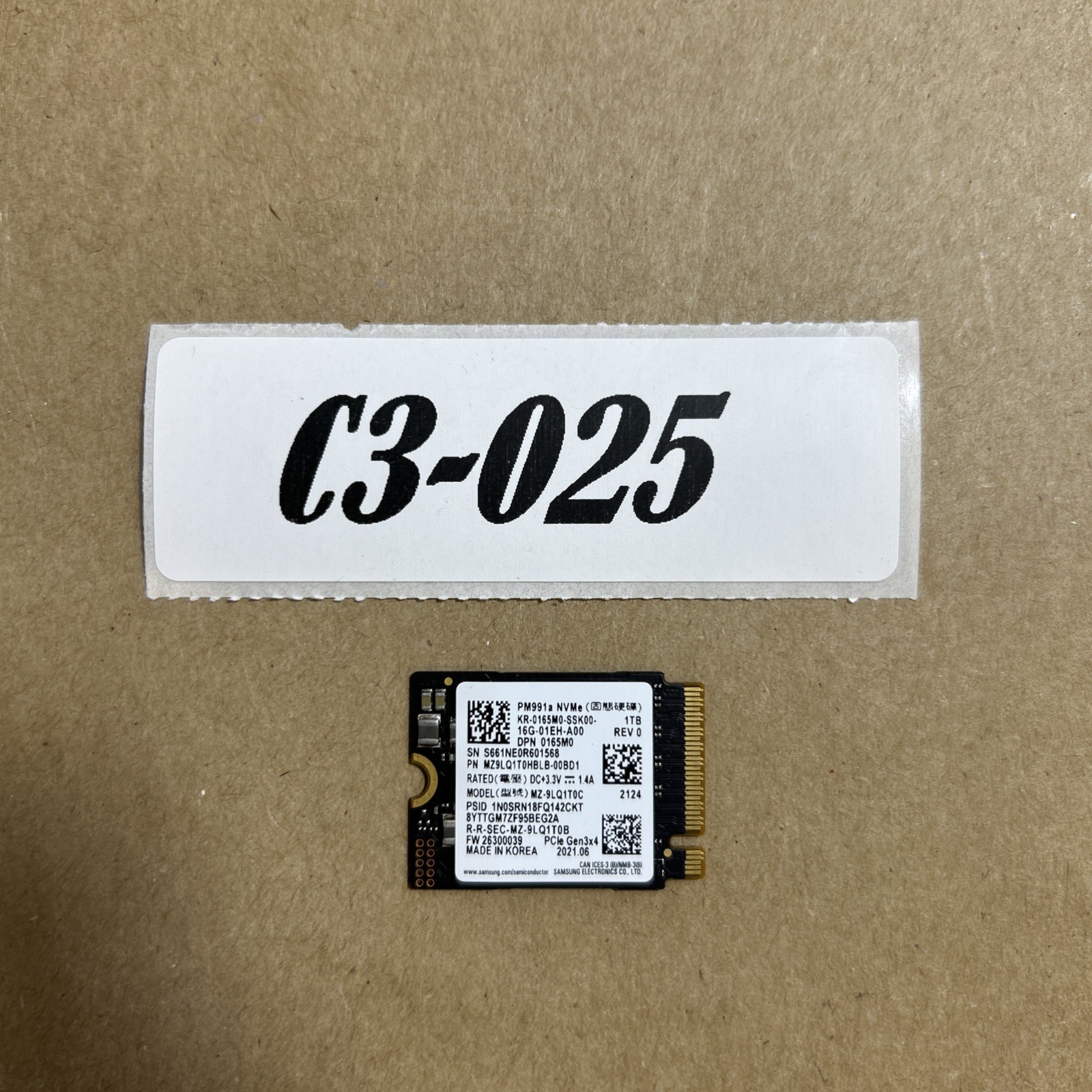 Samsung PM991a 1TB NVMe SSD M.2 2230 PCIe Gen3x4 MZ-9LQ1T0C 99% Health Tested