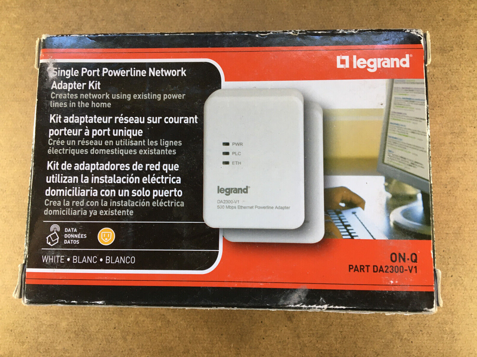 New Legrand / OnQ DA2300V1 Single Port Powerline Network Adaper Kit (2 Adapters)