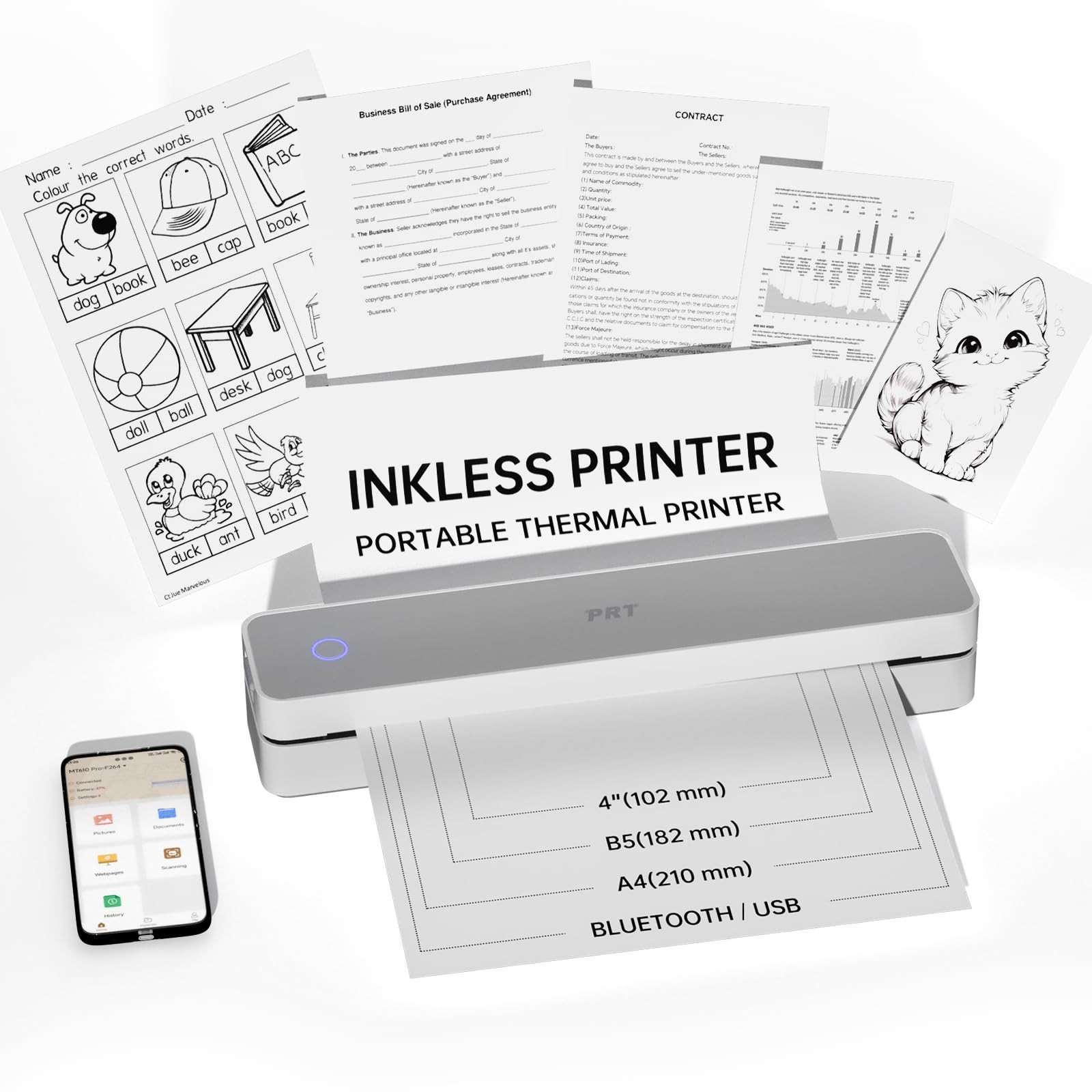 PRT Portable Printer Wireless for Travel Bluetooth Thermal Printer