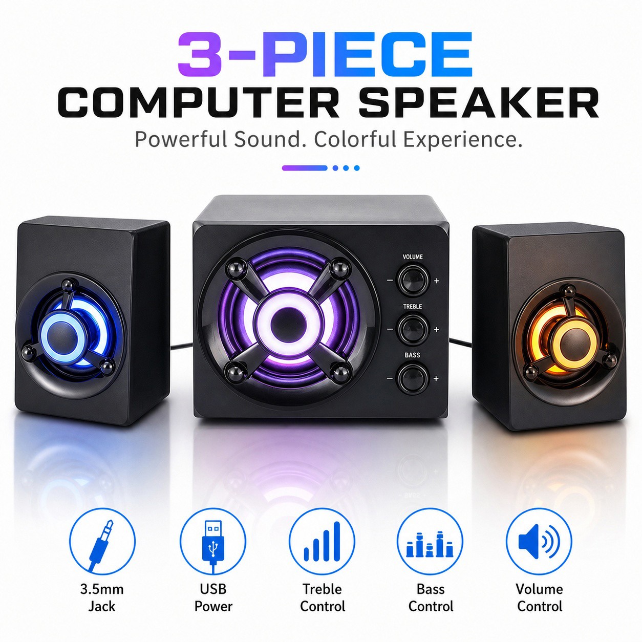 Wired Computer Speakers System Stereo Bass Subwoofer LED For Desktop Laptop PC