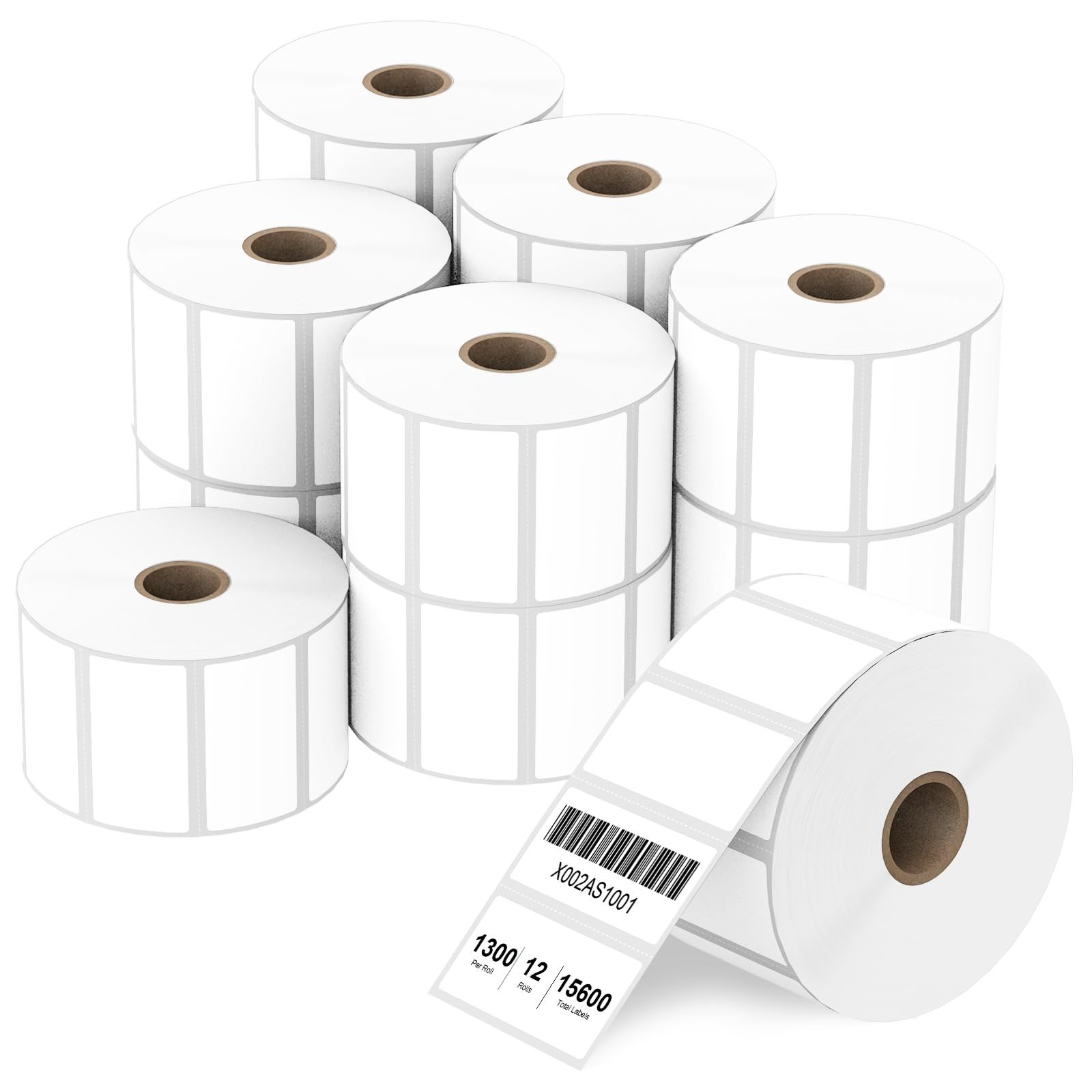 2" x 1" Direct Thermal Barcode Labels - 12 Rolls, 1300 Labels/Roll, Perforated,