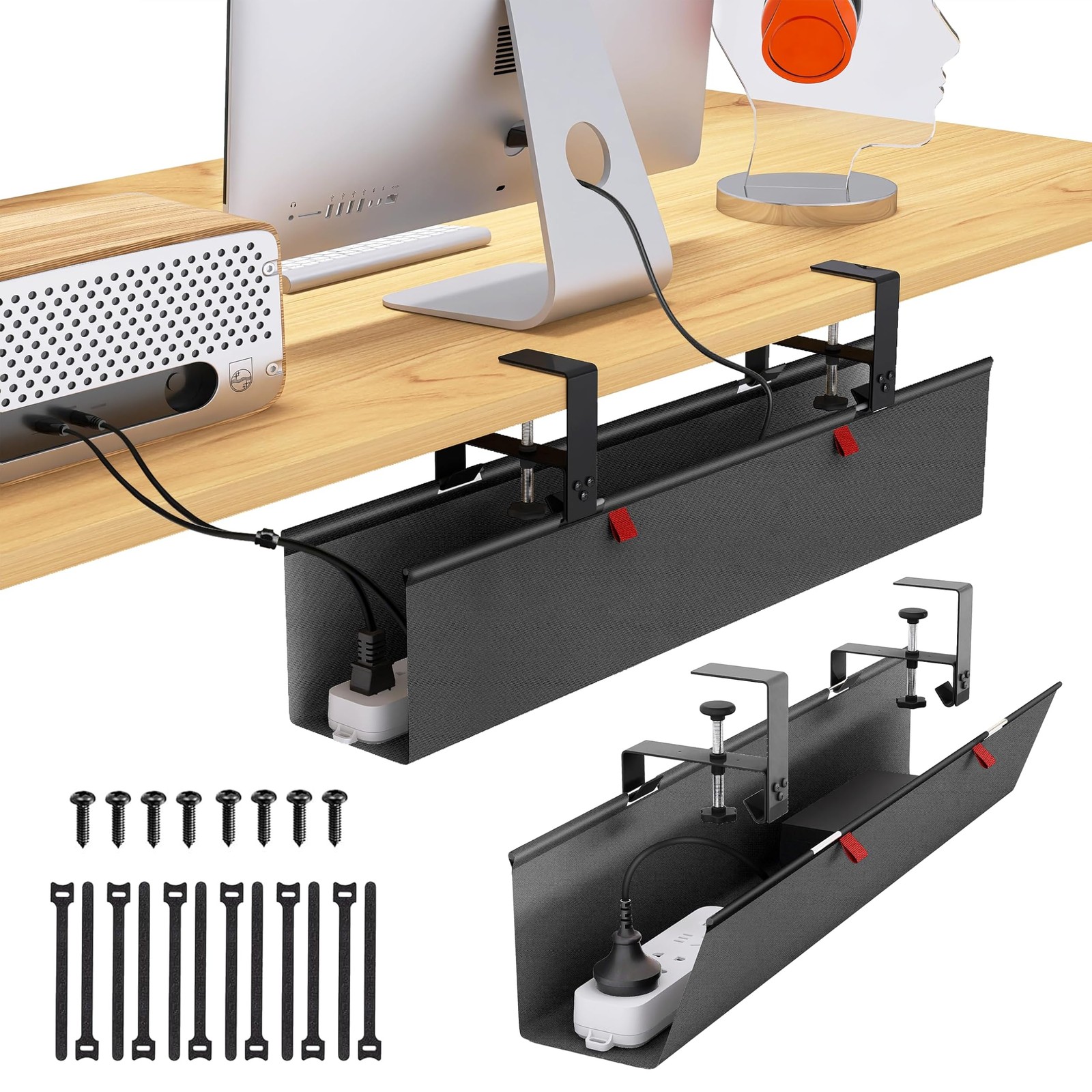 Under Desk Cable Management Tray - Under Desk Cord Management - Clamp/Screw Moun