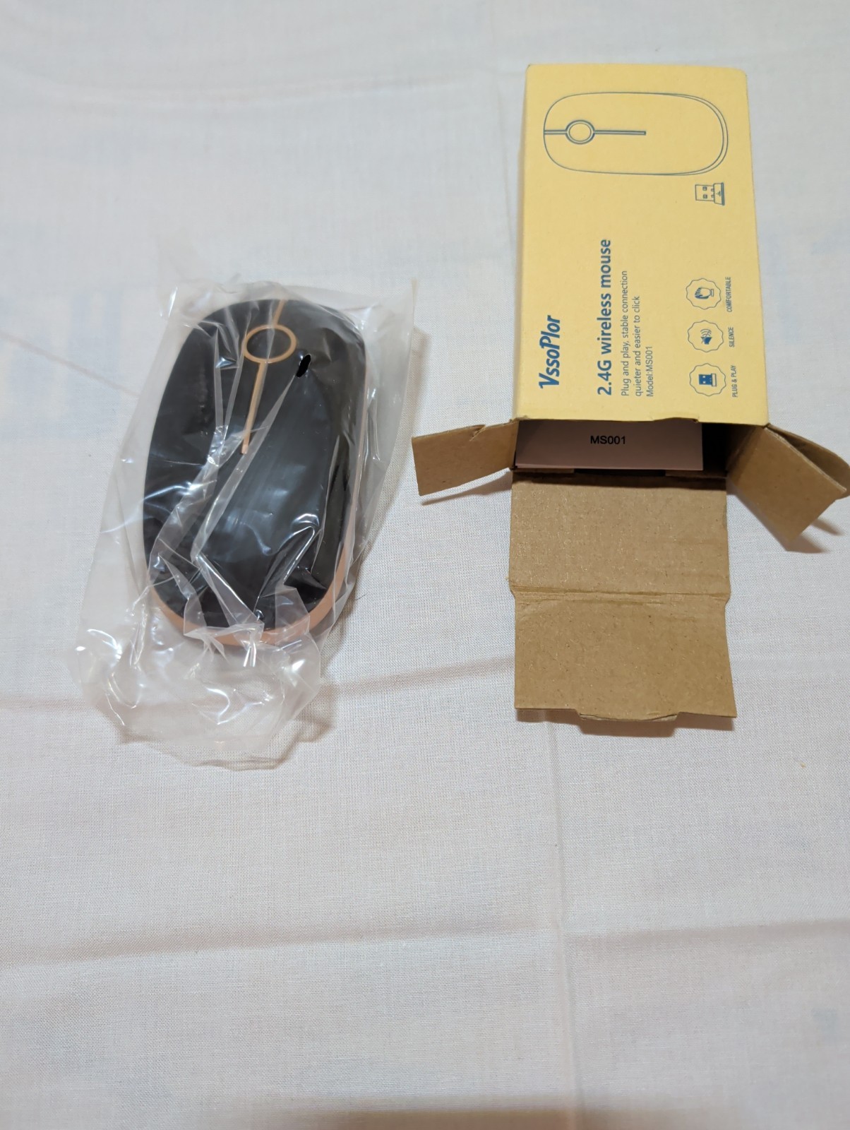 VssoPlor MS001 2.4G Wireless Mouse Silent Optical Black and Gold USB Receiver