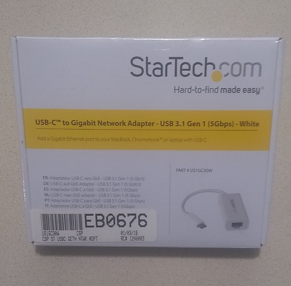 NEW LAN RJ45 StarTech.com US1GC30W USB-C to Gigabit Network Adapter White