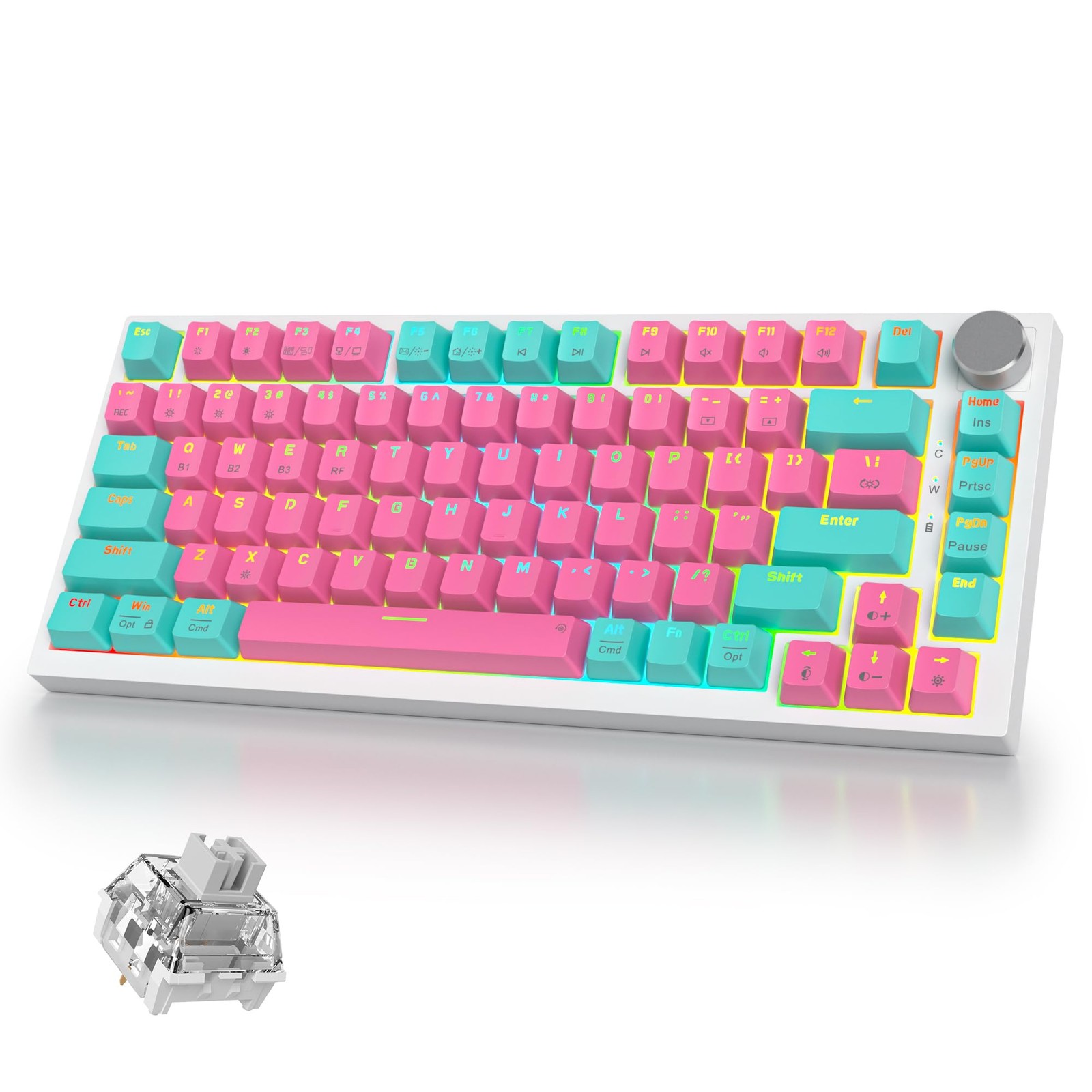 iRoboosta 400PRO Wireless Keyboard Pink Cyan Cream Gray