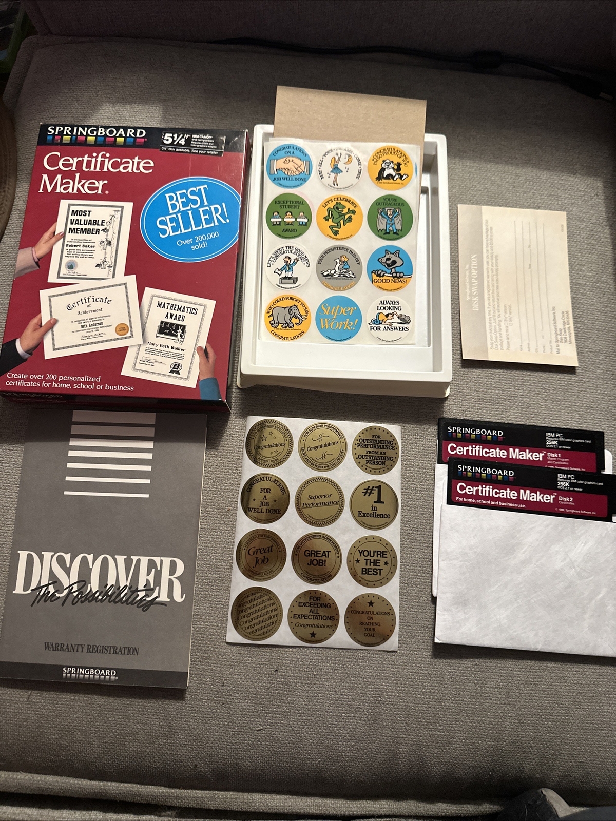 Springboard Certificate Maker for IBM PC 5.25” With Inserts Manual And Stickers