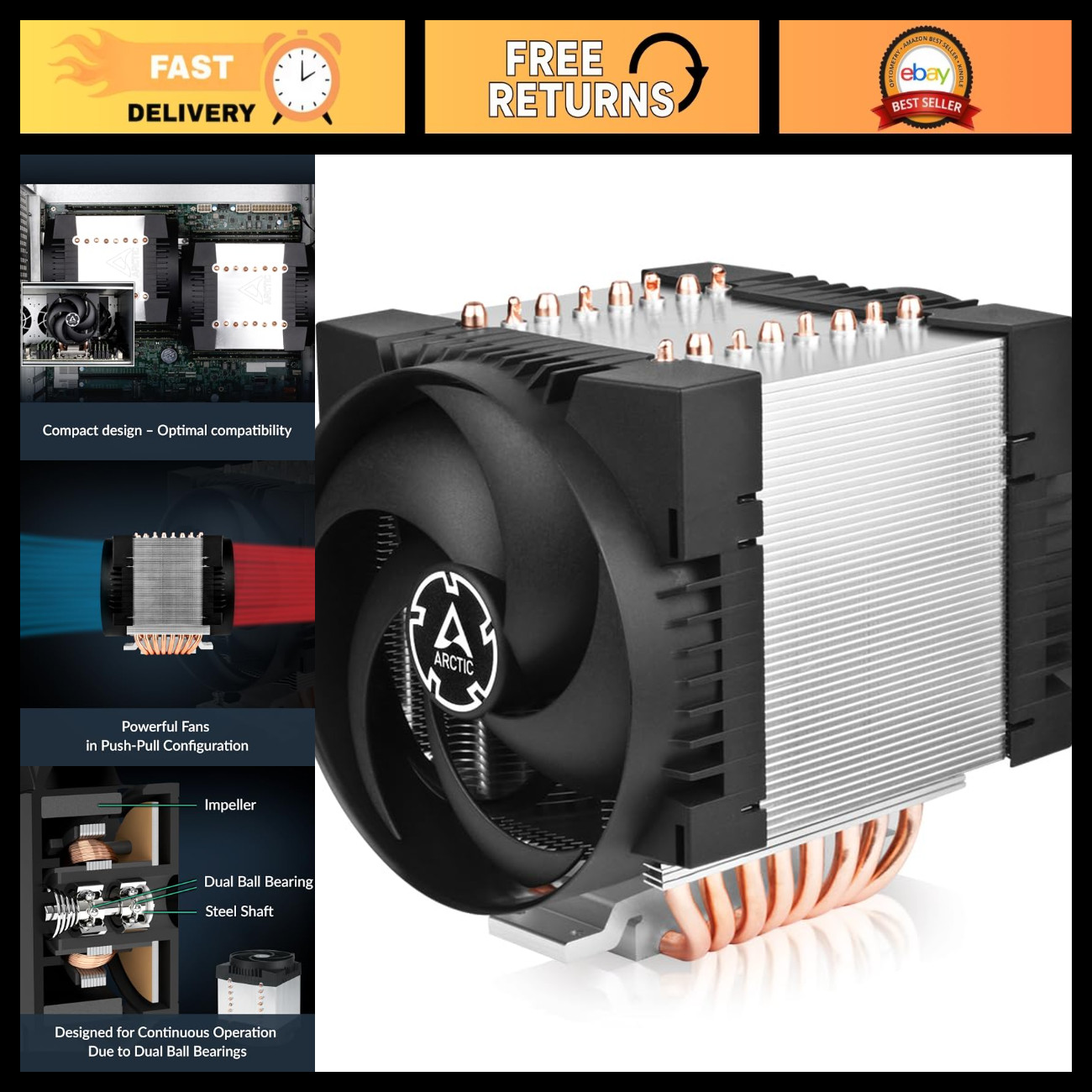 High-Performance Server CPU Cooler for AMD & Intel - 4U & Up, Efficient Cooling