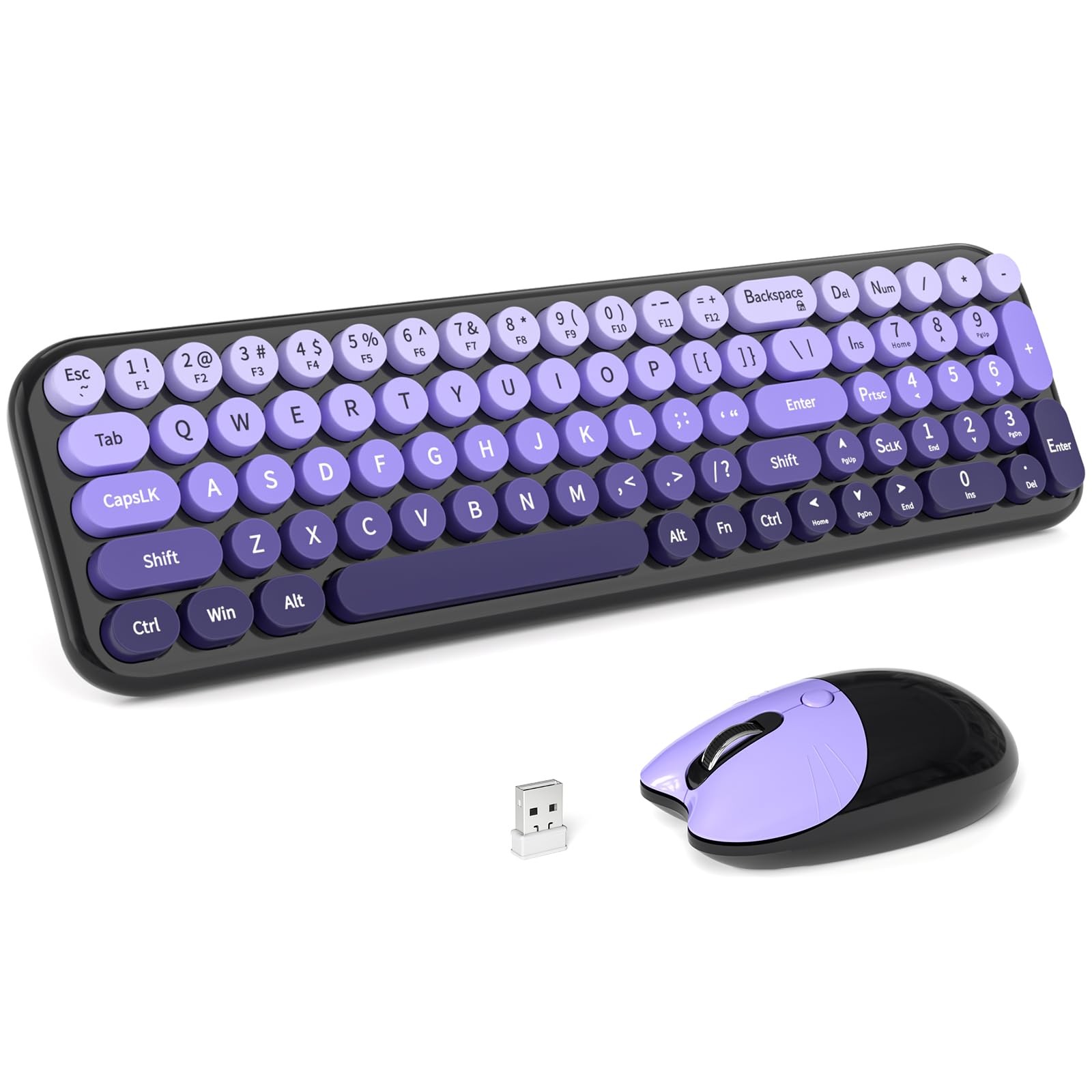 MOFII Wireless Keyboard and Mouse Combo, Compact Typewriter Retro Round Computer
