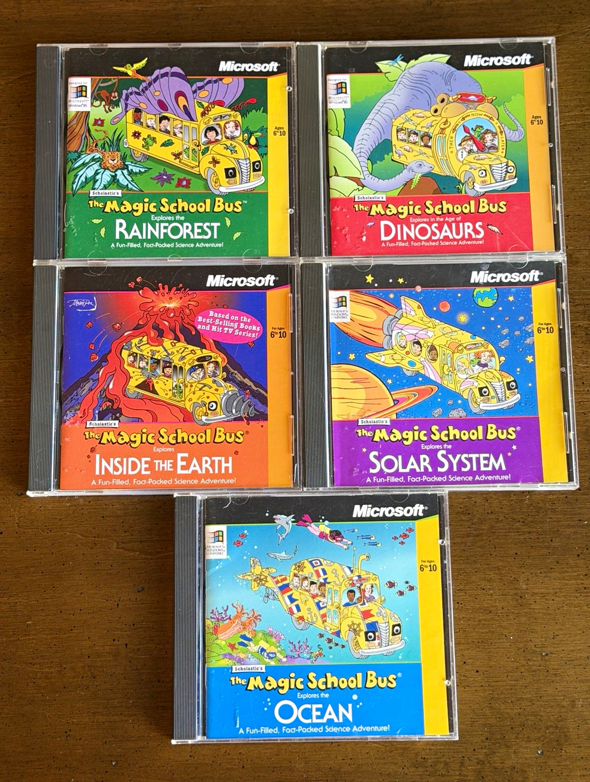 Magic School Bus 5 PC CD-ROM Game Lot: Solar System Ocean Dinosaurs NOT TESTED