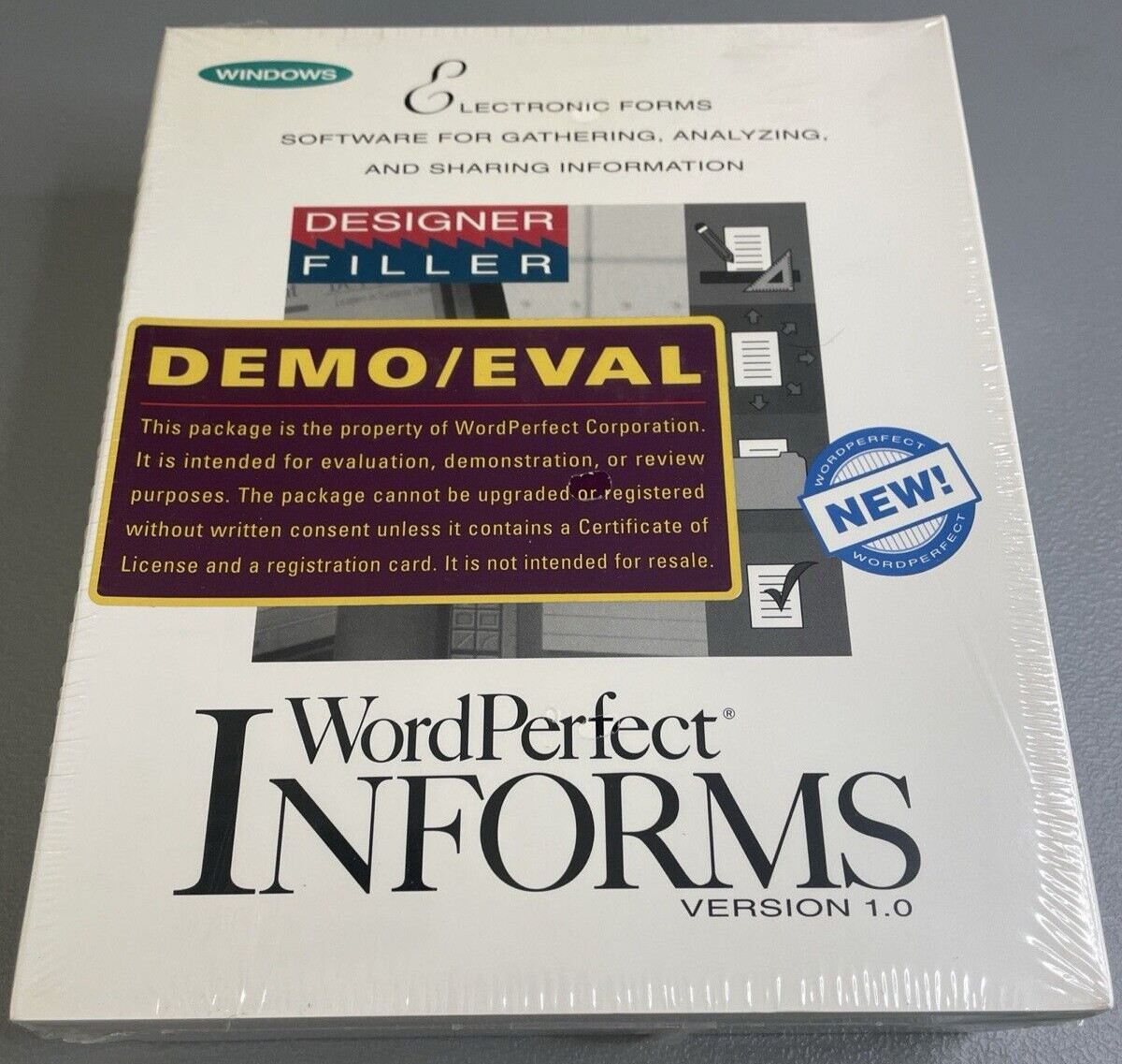 New Box 1993 WordPerfect Informs Version 1.0 Windows Demo Eval Software NOS SEAL