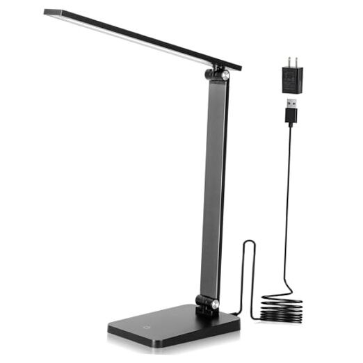 LED Desk Lamp for Home Office, 3 Levels Dimmable Desk Light with USB Charging 