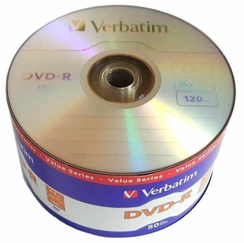 50 VERBATIM Blank DVD-R DVDR 16X 4.7GB Recordable Logo Branded Media Disc 