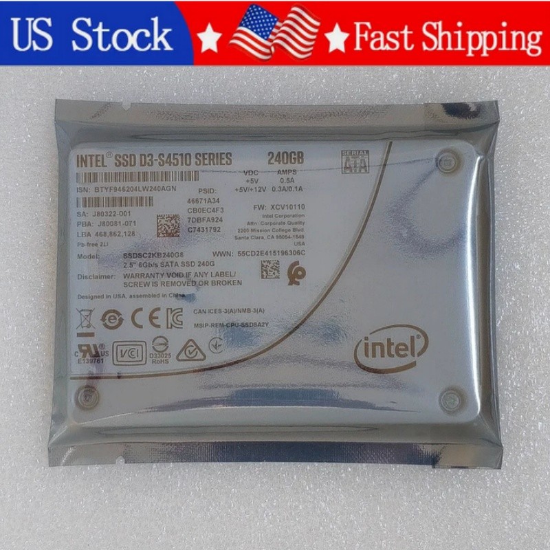 1PCS New Intel D3-S4510 SSDSC2KB240G8 240GB 2.5" SATA3 6Gb/s Enterprise SSD