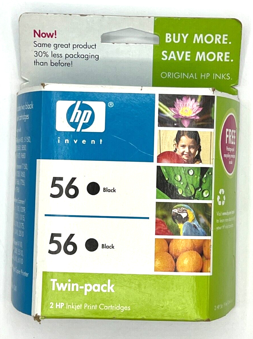 Genuine HP 56 TWIN-PACK Black Ink Cartridges OEM (Exp 04  2008 ) NIB Sealed