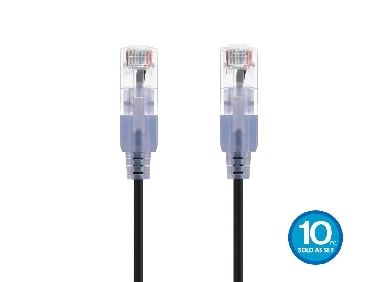 SlimRun Cat6A Ethernet Patch Cable Network RJ45 Stranded UTP 10ft Black 5pk