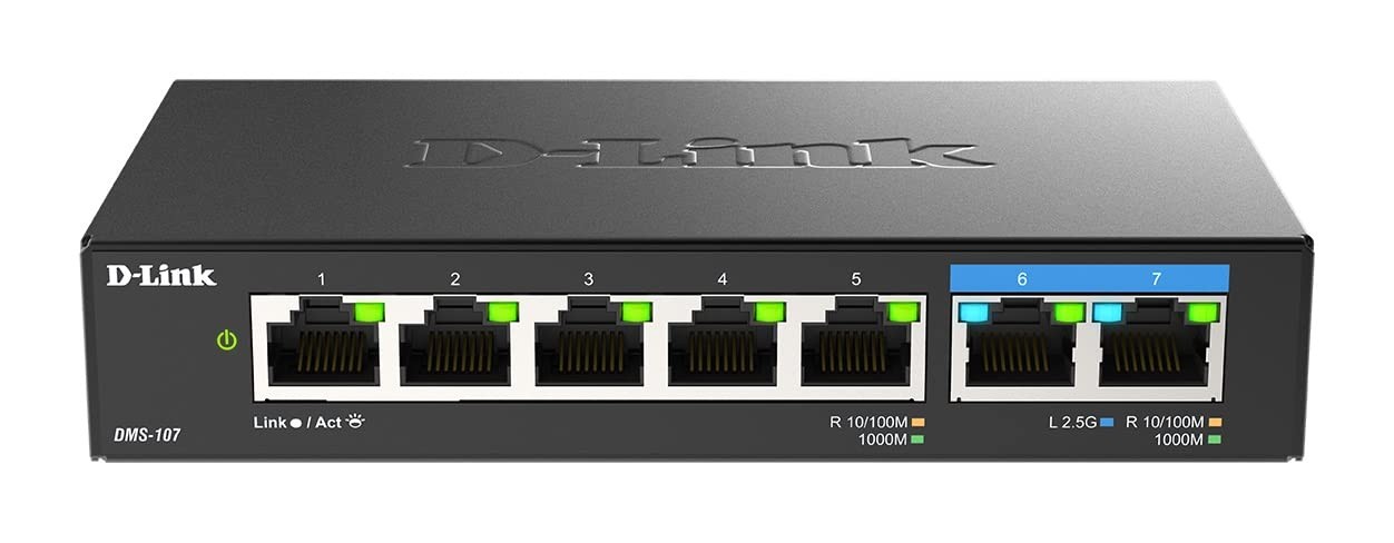 D-Link DMS-107/B 7-Port Multi-Gigabit Unmanaged Switch with Two 2.5G and Five Gi