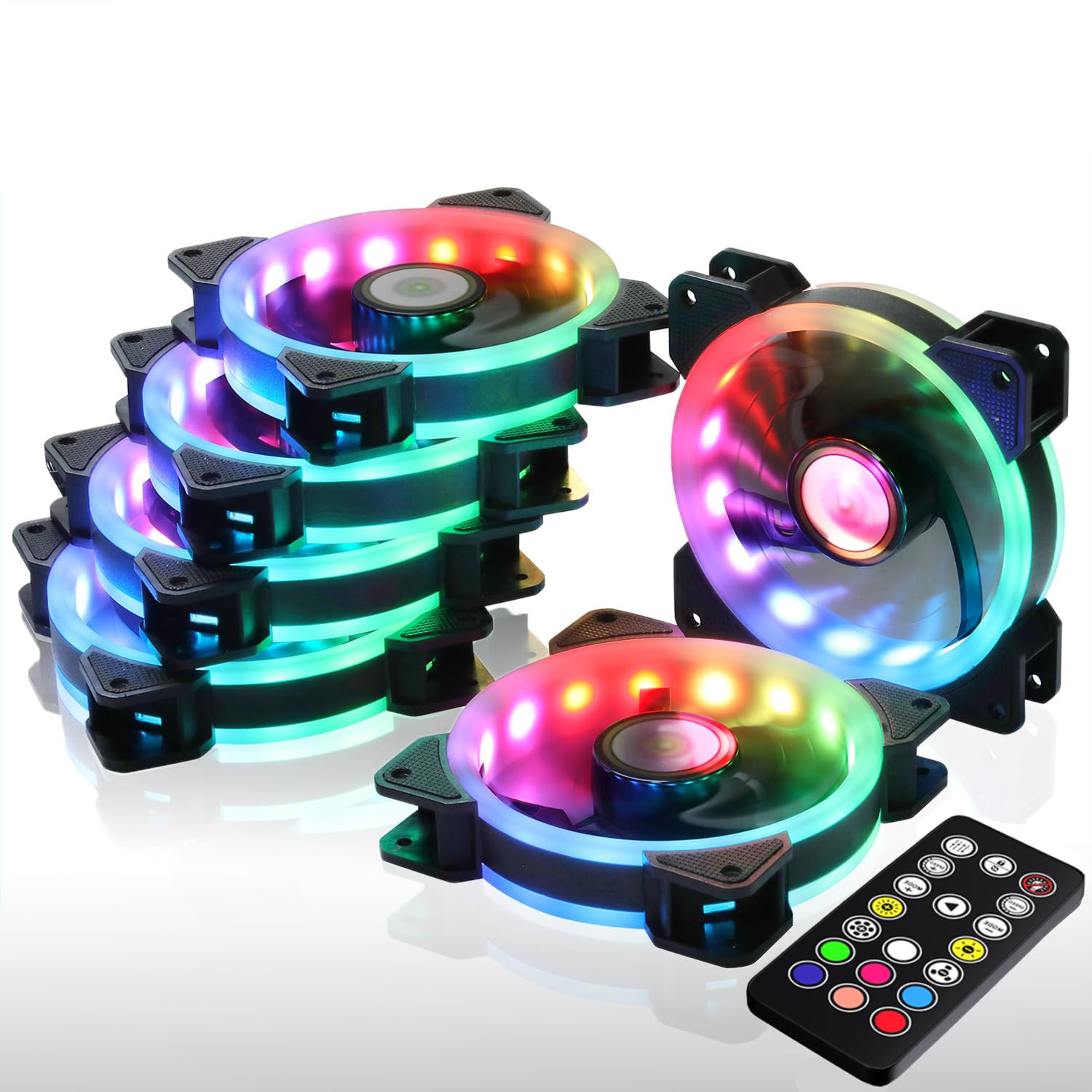 DS 6Pack 120MM RGB PC Cooling Fans, LED Case Fans with Remote Control