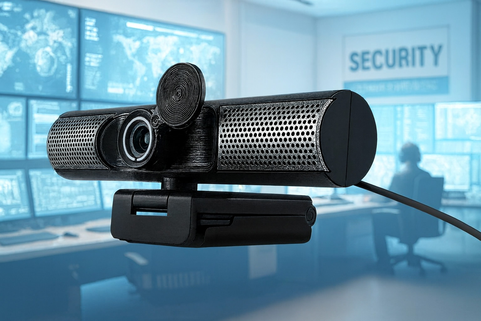 "Aluratek HD 1080P Webcam, USB-C/USB-A, w/Built-in Speakers & Mic,BLACK,AWCS06F