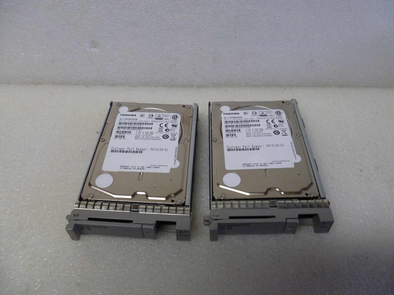 LOT OF 2 CISCO/TOSHIBA AL13SXB300N 300GB SAS 2.5" HARD DRIVE 58-0138-01