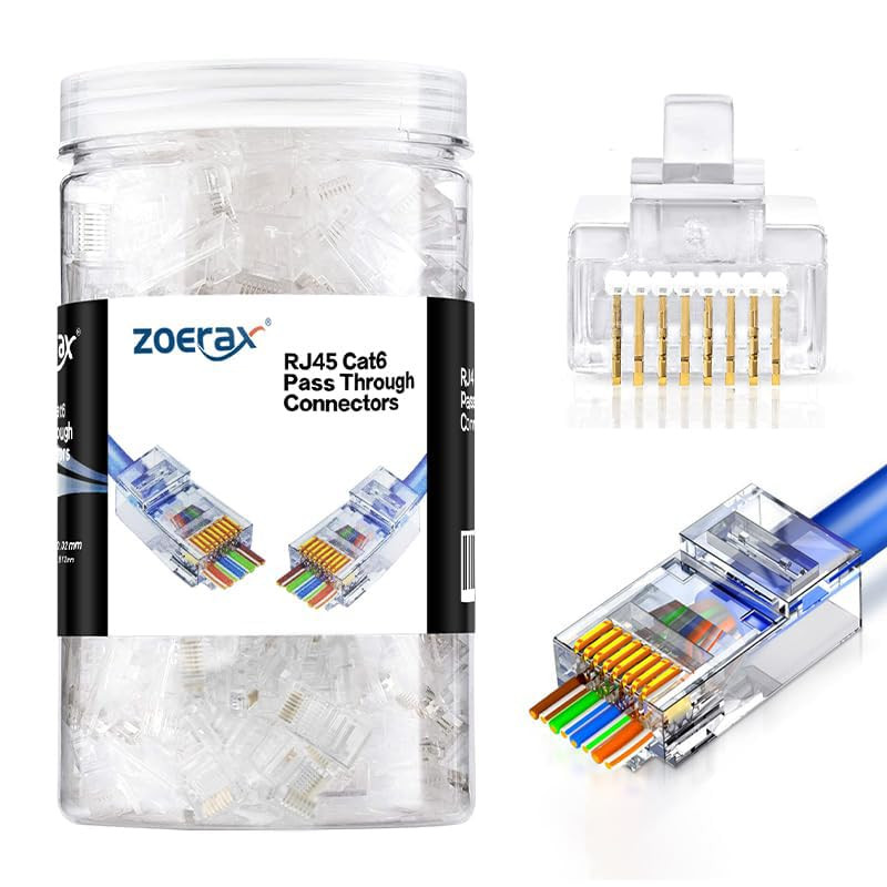 200-Pack RJ45 Cat6 Pass through Connector, RJ45 Modular Plugs