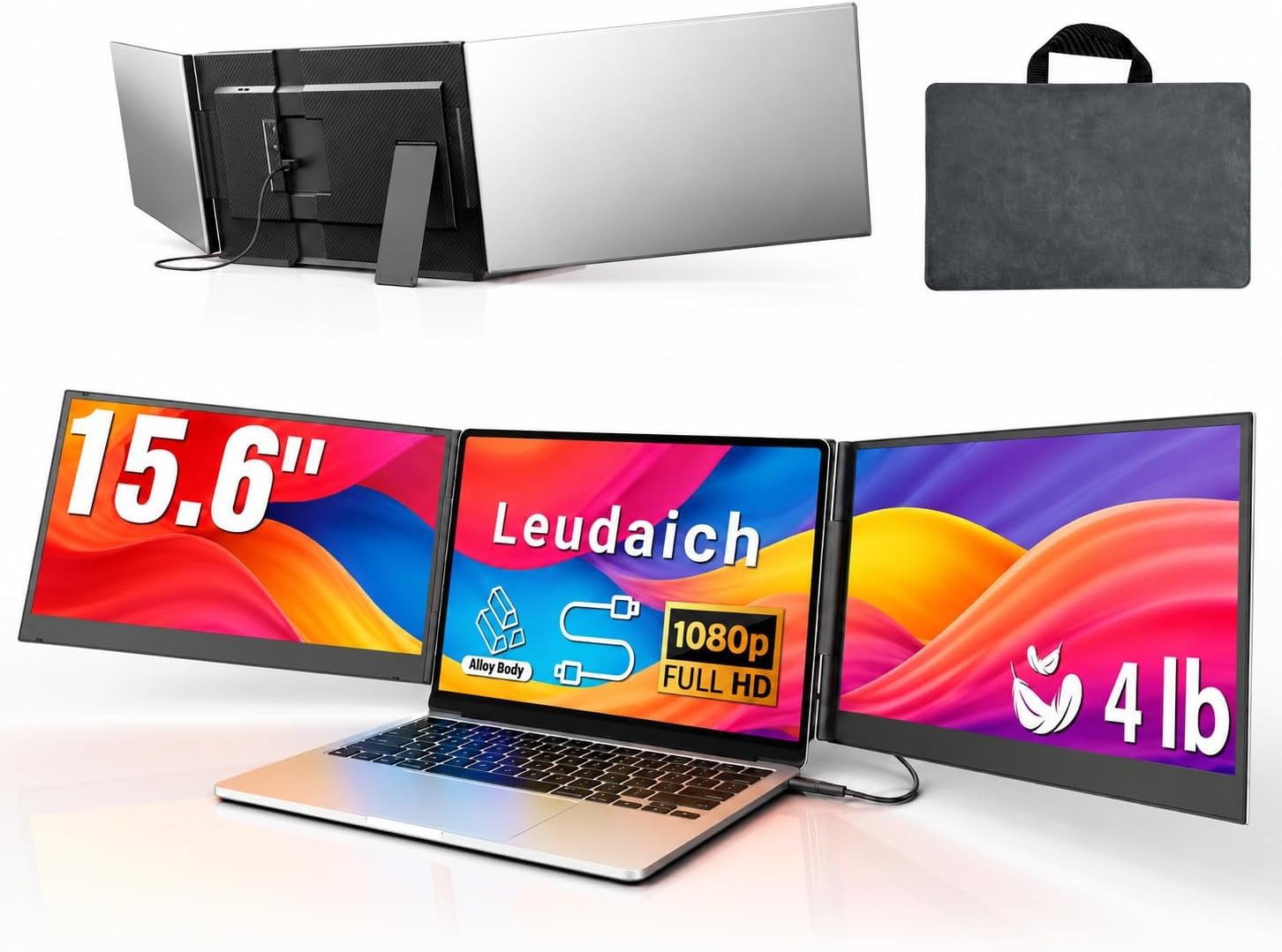 Leudaich One Cable Laptop Screen Extender, 15.6" FHD 1080P IPS Portable Monitor,