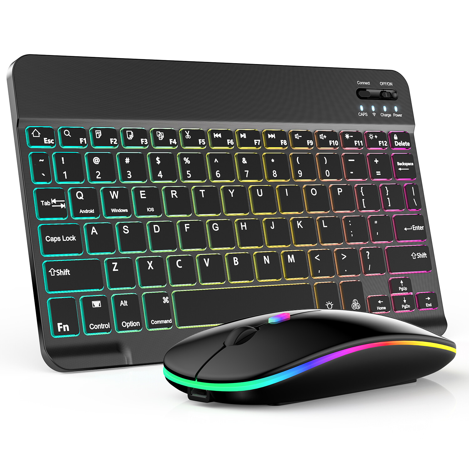 Backlit RGB Wireless Keyboard Mouse - Ergo Plug & Play Multi-Device Office Set