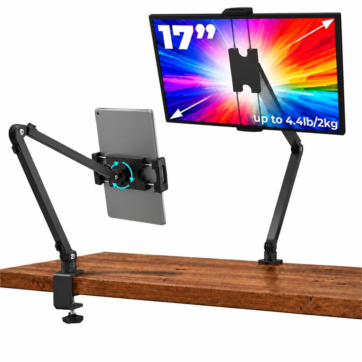 COOPER FlexArm Tablet Holder for Desk, Portable Monitor Stand, iPad Black