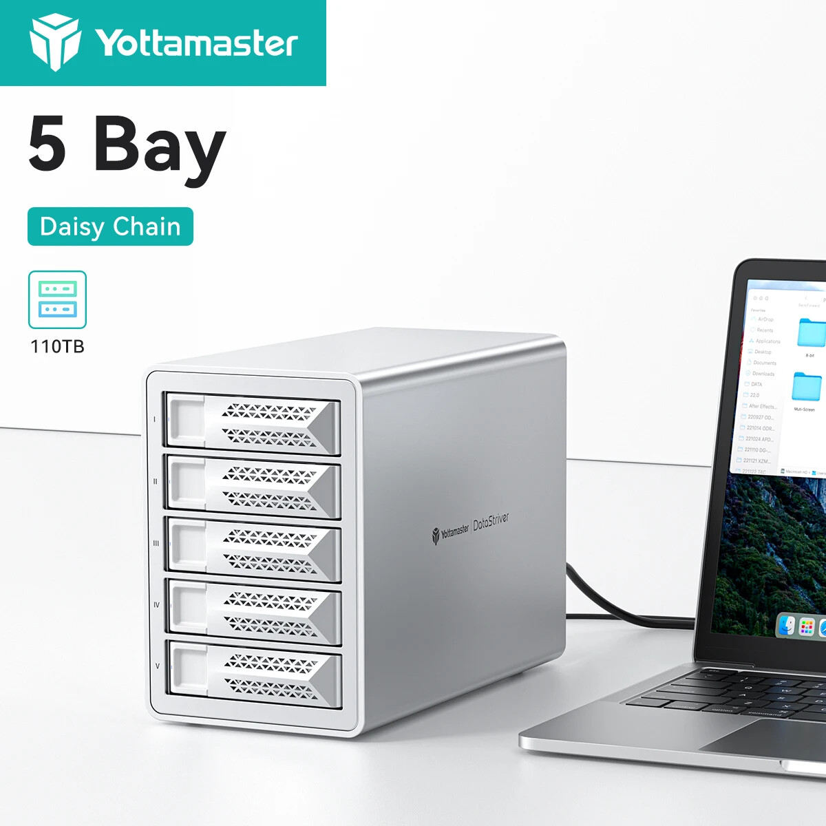 5 Bay USB C Hard Drive Enclosure Daisy Chain For 2.5" 3.5" SATA SSD HDDs 110TB
