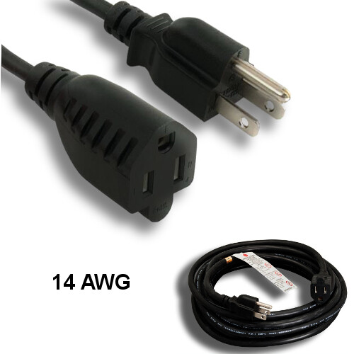 Kentek 50' ft 14 AWG Power Extension Cord NEMA 5-15P to 5-15R 15A/250V SJTW Blk