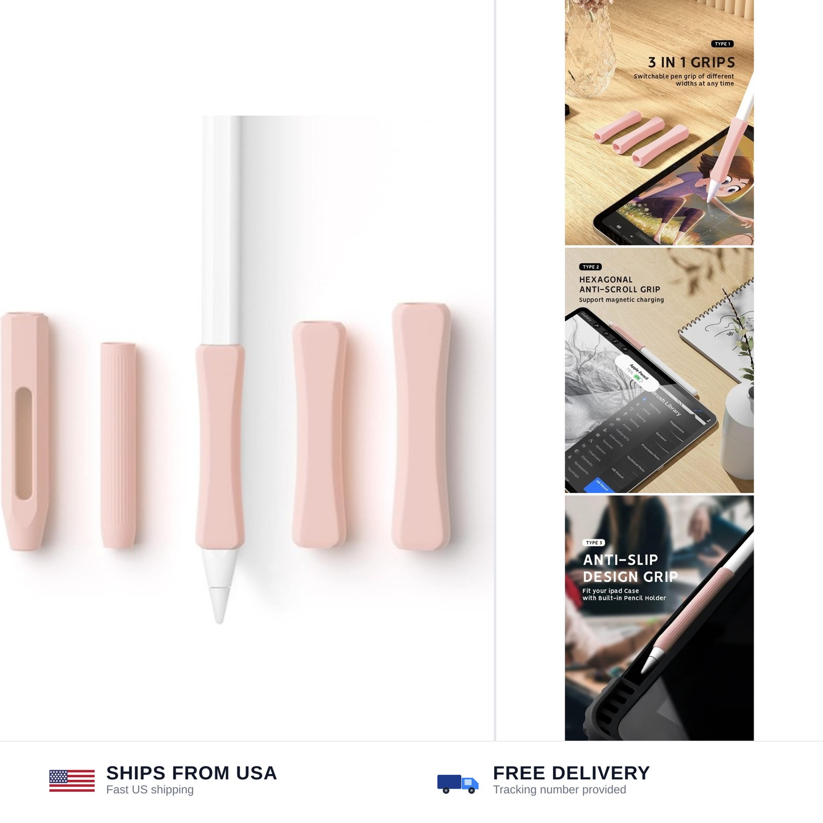 Pencil holder case 5 pack for Apple Pencil 2nd USB-C Pro pink silicone