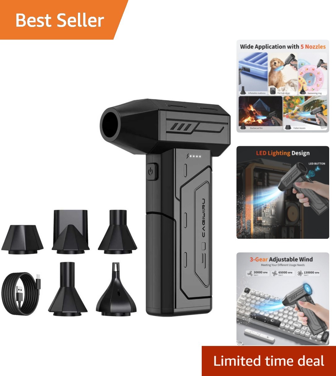 Effective Cordless Air Duster - 3 Gear Adjustable with Long-lasting Battery Life