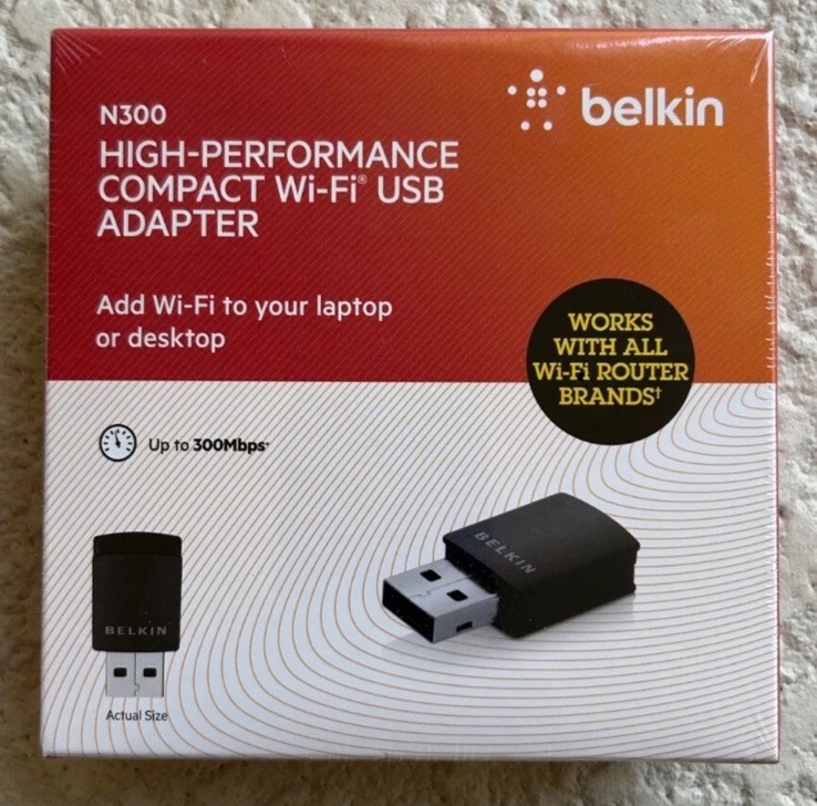 NEW Belkin N300 High Performance Compact Wireless Wi-Fi USB Adapter  Certified
