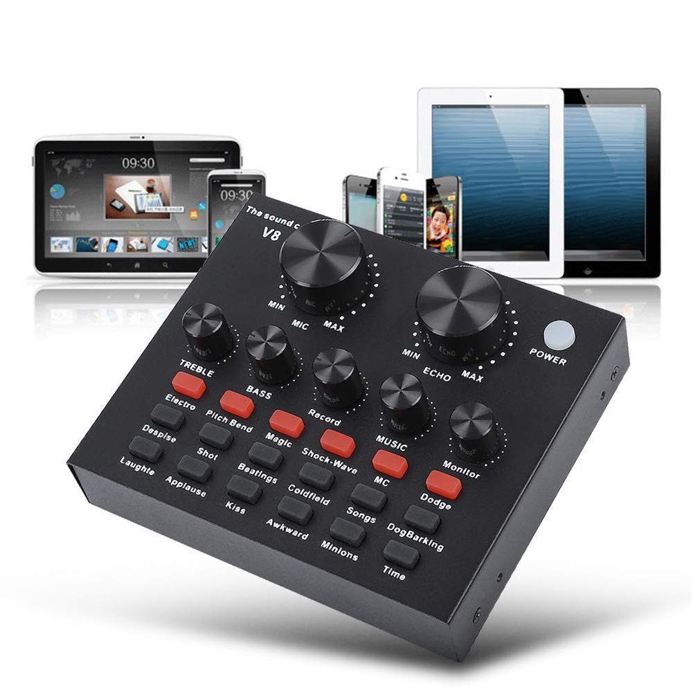 V8 Karaoke Recording & Broadcast Audio Mixer - USB External Sound Card for Live