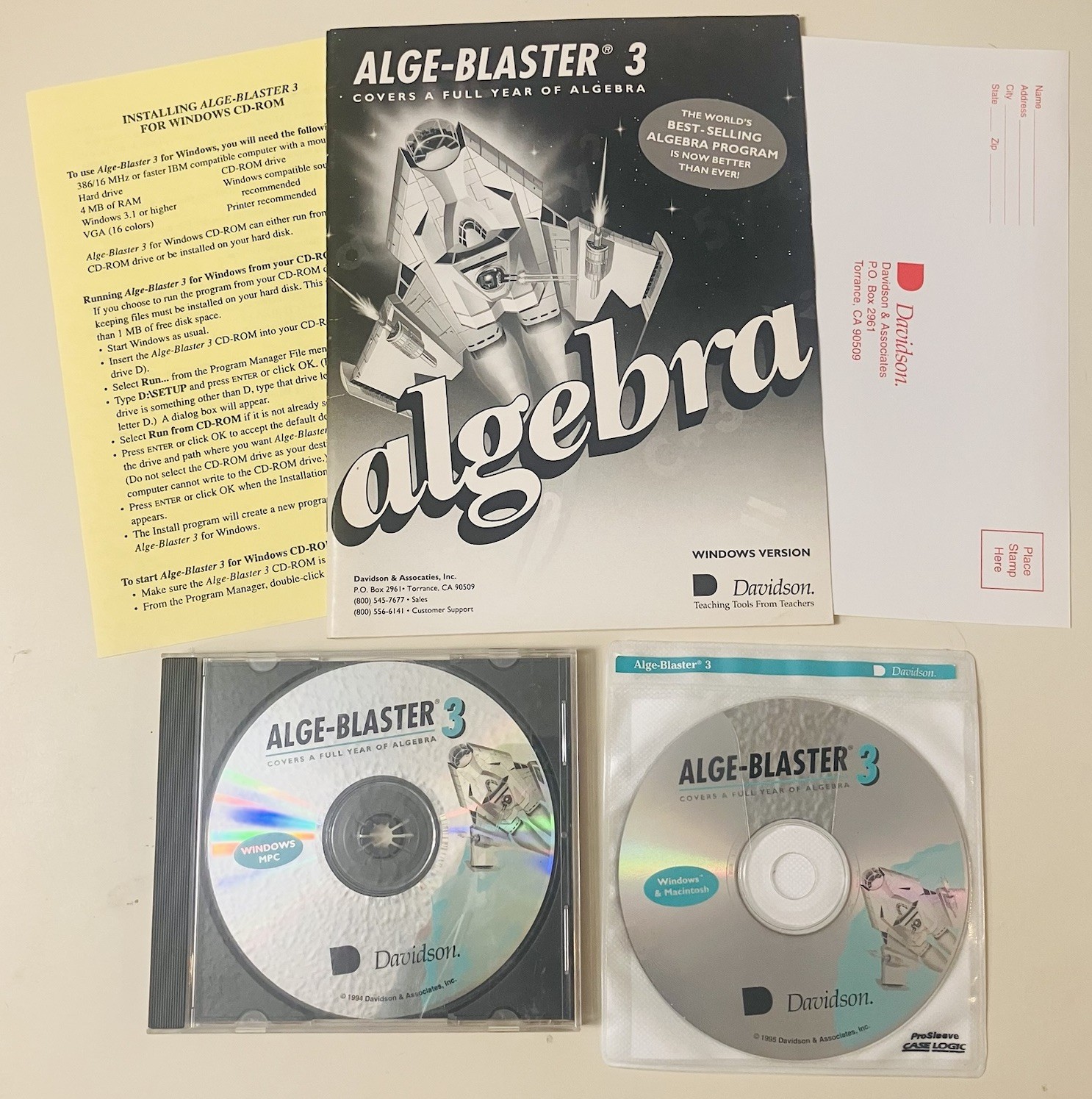 Alge Blaster 3 Davidson Complete CD Set Manual Windows Mac 1994 1995