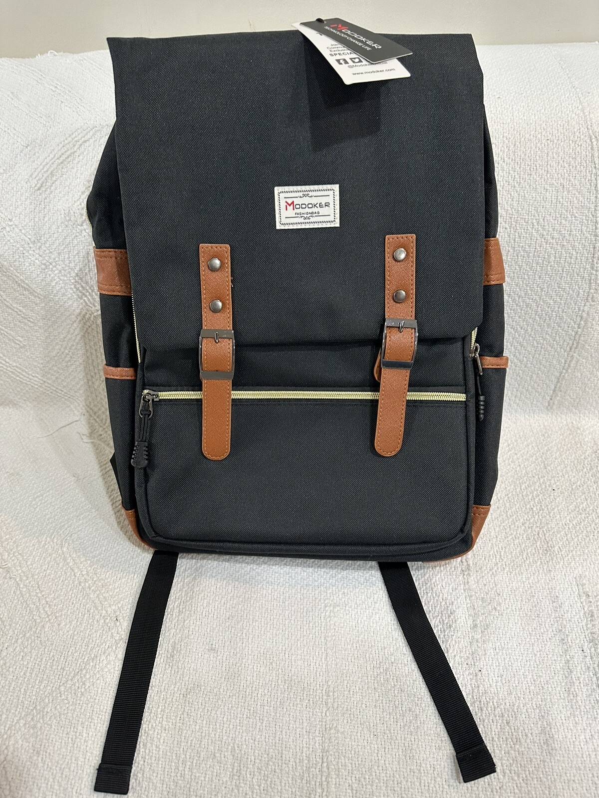 Modoker Vintage Black Laptop Backpack School College Backpack with USB Men Women