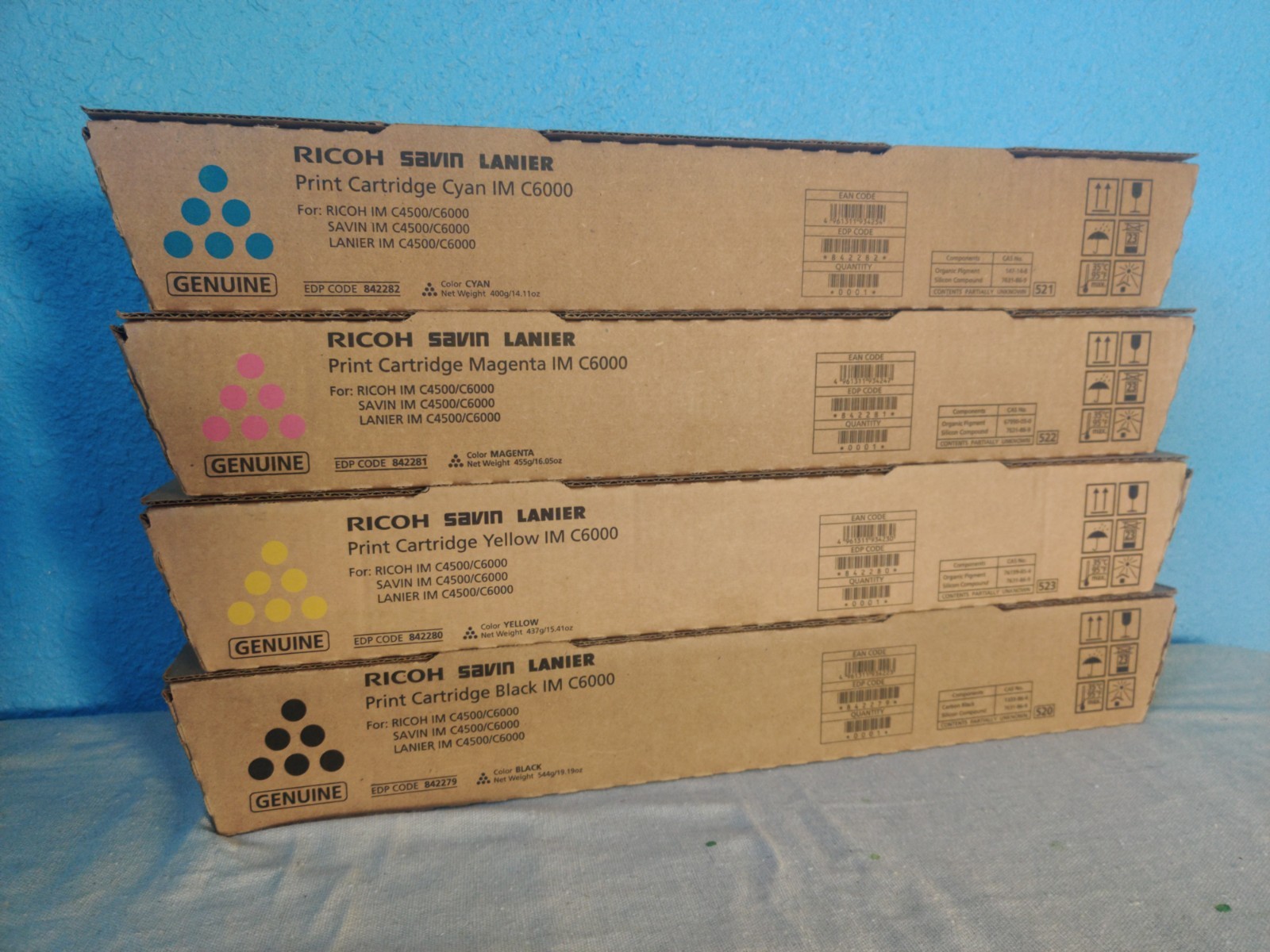 Genuine OEM Ricoh CMYK Toners 842279/80/81/82 Ricoh/Savin/Lanier IM C4500/6000